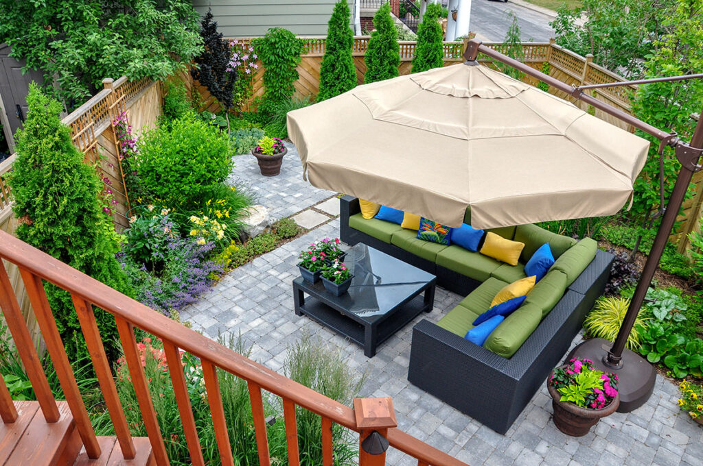 Beautiful backyard with a patio and green space in Baltimore, MD