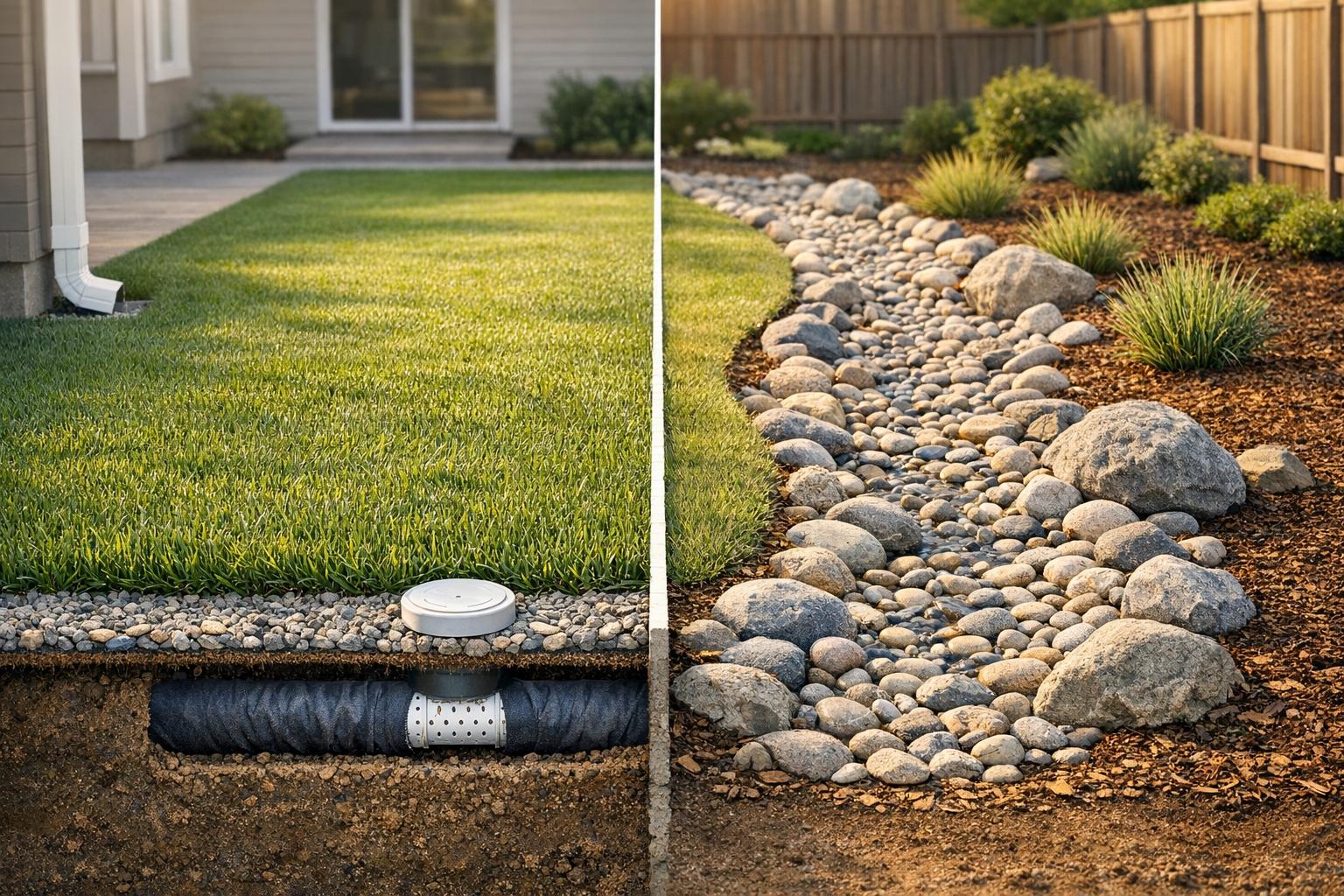 French Drains vs. Dry Riverbeds: Which is Cheaper?