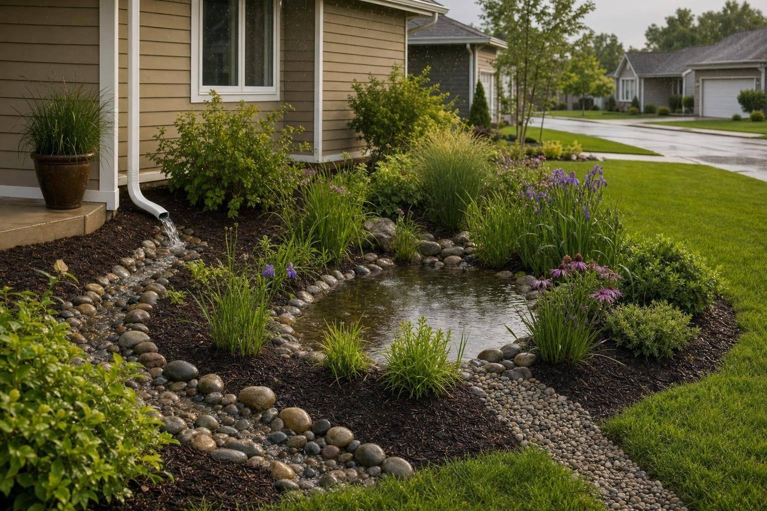 Rain Gardens for Roof Runoff in Suburban Yards