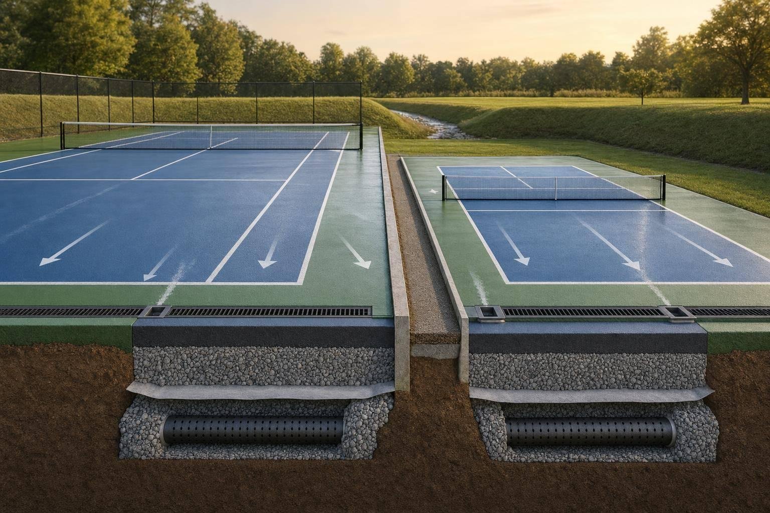 Tennis vs Pickleball Court Drainage Plans